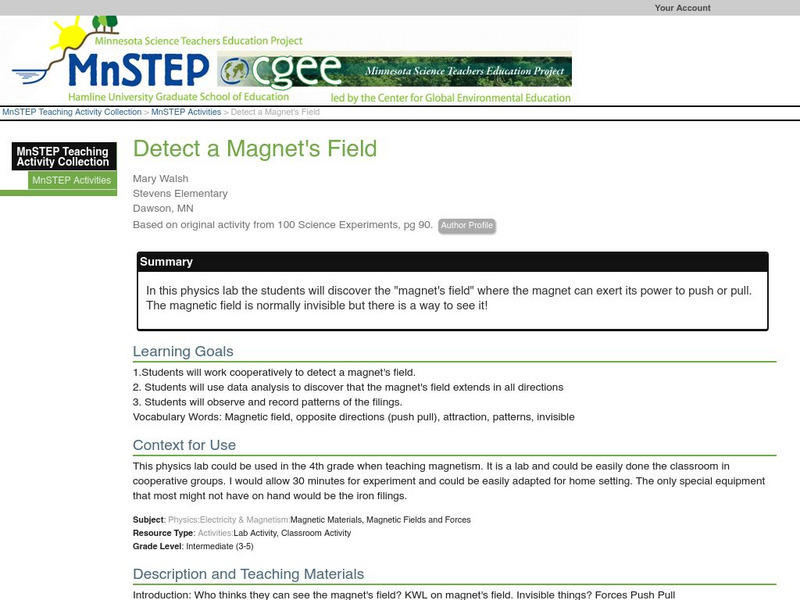Serc: Detect a Magnet's Field Lesson Plan Serc: Detect a Magnet's Field Lesson Plan