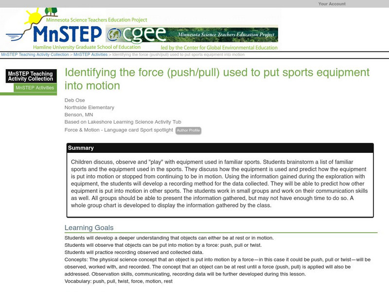 Serc: Identifying the Force Used to Put Sports Equipment Into Motion Lesson Plan Serc: Identifying the Force Used to Put Sports Equipment Into Motion Lesson Plan