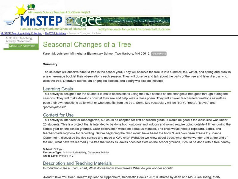 Serc: Mn Step: Seasonal Changes of a Tree Lesson Plan Serc: Mn Step: Seasonal Changes of a Tree Lesson Plan