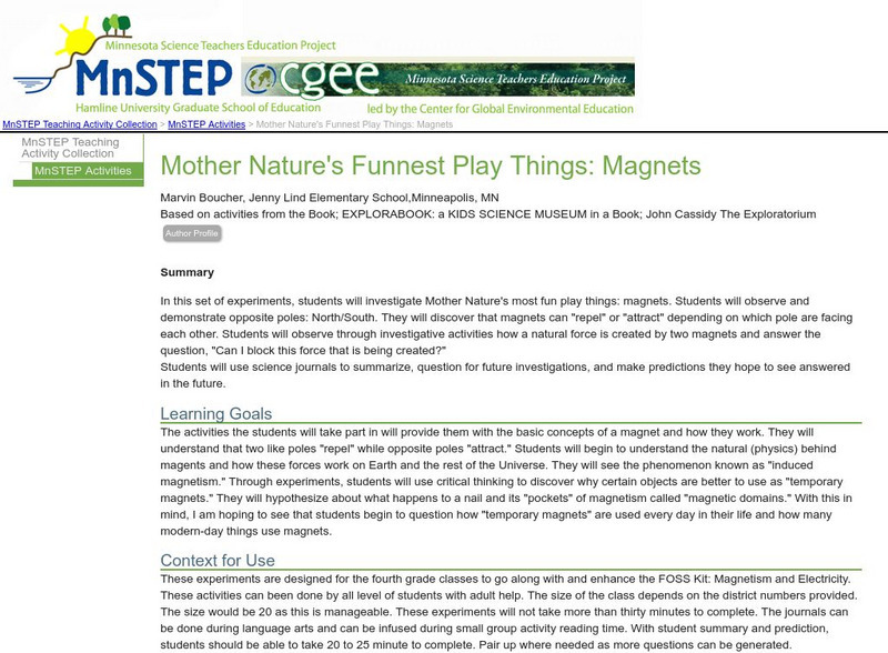 Serc: Mother Nature's Funnest Play Things: Magnets Lesson Plan Serc: Mother Nature's Funnest Play Things: Magnets Lesson Plan