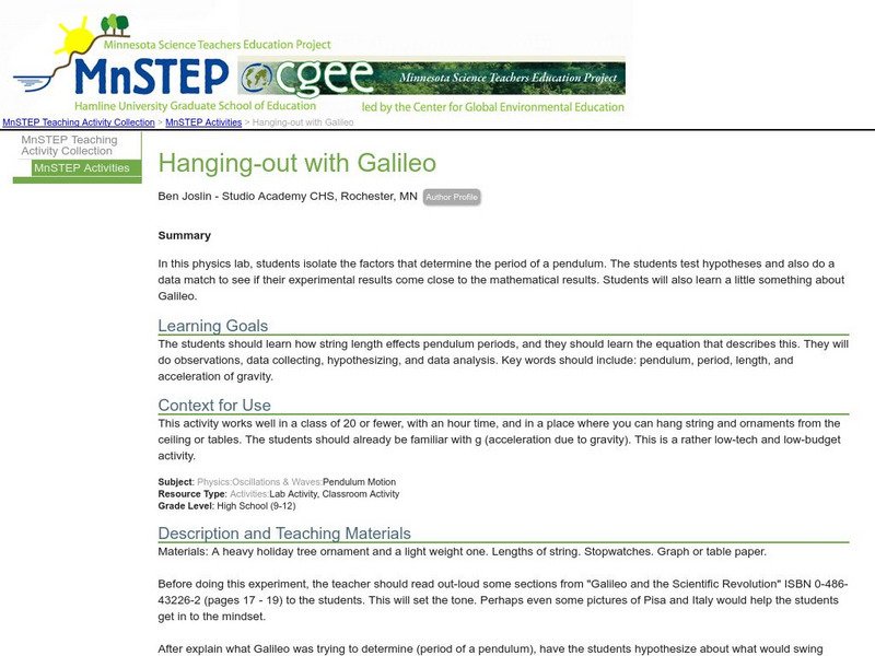 Serc: Hanging Out With Galileo Lesson Plan