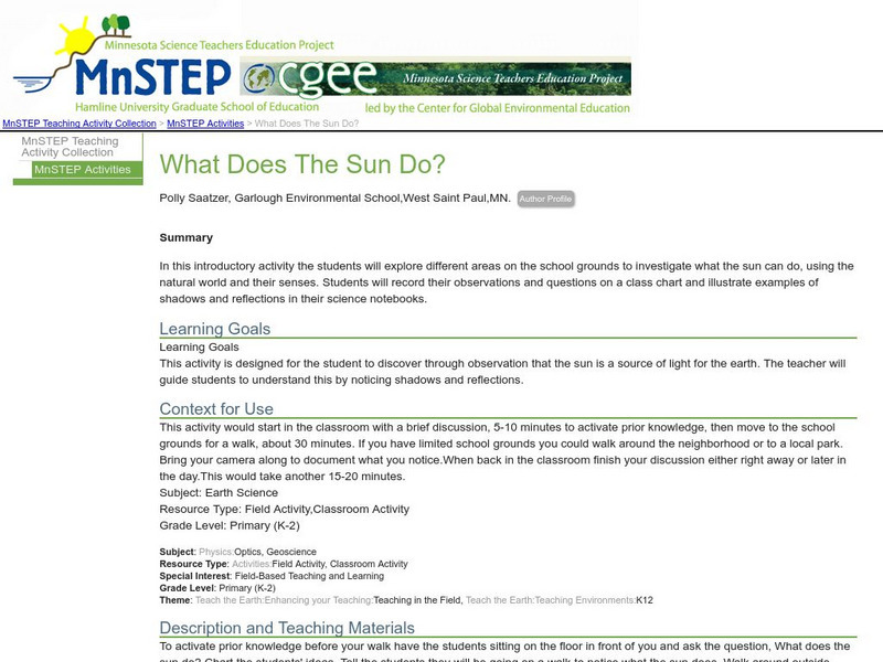 Serc: Mn Step: What Does the Sun Do? Lesson Plan Serc: Mn Step: What Does the Sun Do? Lesson Plan