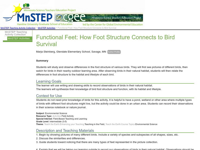 Serc: Functional Feet: How Foot Structure Connects to Bird Survival Lesson Plan Serc: Functional Feet: How Foot Structure Connects to Bird Survival Lesson Plan
