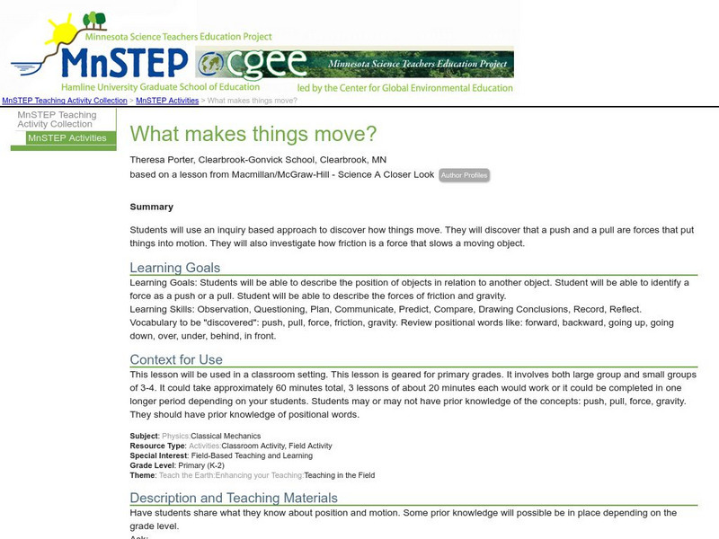 Serc: Mn Step: What Makes Things Move? Lesson Plan Serc: Mn Step: What Makes Things Move? Lesson Plan