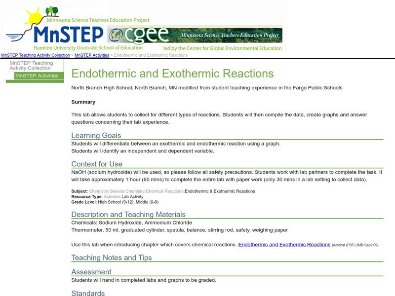 Serc: Endothermic and Exothermic Reactions Lesson Plan Serc: Endothermic and Exothermic Reactions Lesson Plan