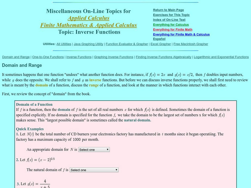 Finite Mathematics & Applied Calculus: Inverse Functions Unit Plan Finite Mathematics & Applied Calculus: Inverse Functions Unit Plan