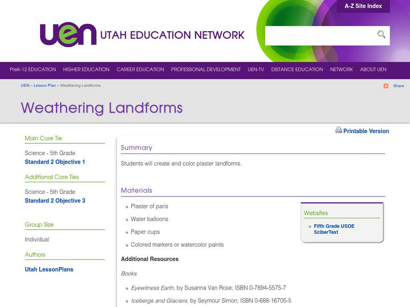 Uen: Weathering Landforms Lesson Plan Uen: Weathering Landforms Lesson Plan