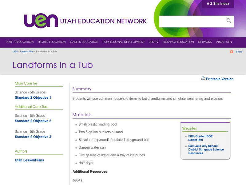 Uen: Landforms in a Tub Lesson Plan Uen: Landforms in a Tub Lesson Plan