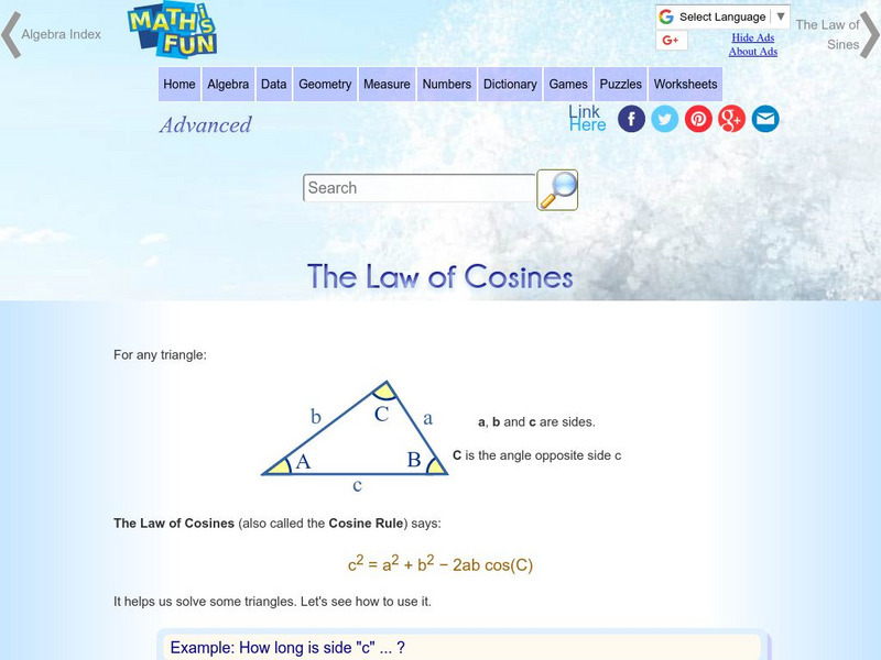 Math Is Fun: The Law of Cosines Handout Math Is Fun: The Law of Cosines Handout