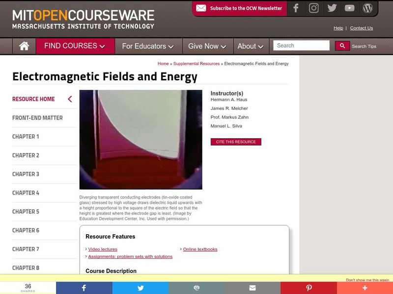 Mit: Open Course Ware: Supplemental Resources: Electromagnetic Fields and Energy Online Course Mit: Open Course Ware: Supplemental Resources: Electromagnetic Fields and Energy Online Course