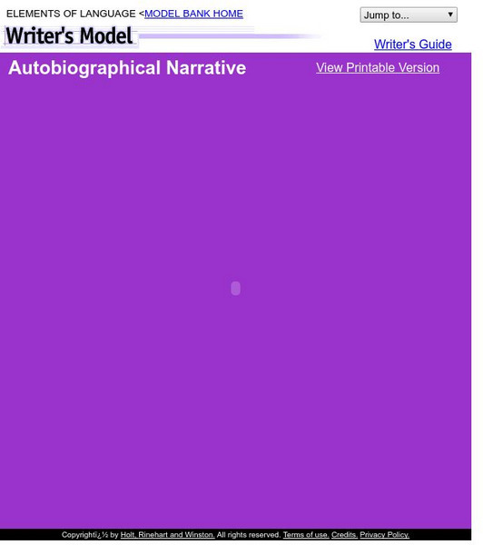 Holt, Rinehart and Winston: Writer's Model: Autobiographical Narrative Example Graphic Holt, Rinehart and Winston: Writer's Model: Autobiographical Narrative Example Graphic