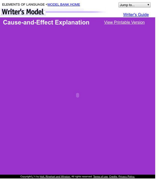 Holt, Rinehart and Winston: Writer's Model: High School Cause and Effect Essay Activity Holt, Rinehart and Winston: Writer's Model: High School Cause and Effect Essay Activity