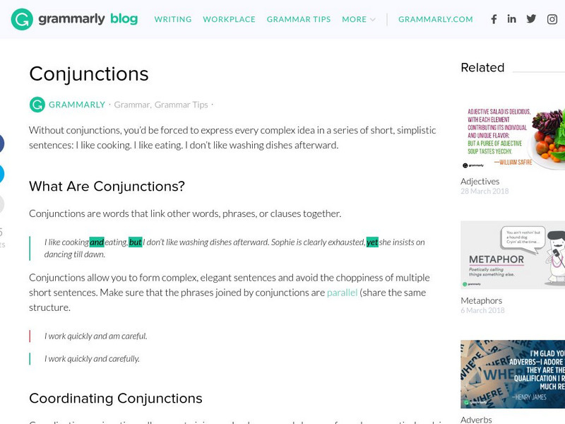 Grammarly Blog: Conjunctions Handout Grammarly Blog: Conjunctions Handout