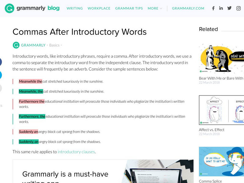 Grammarly Blog: Commas After Introductory Words Handout Grammarly Blog: Commas After Introductory Words Handout