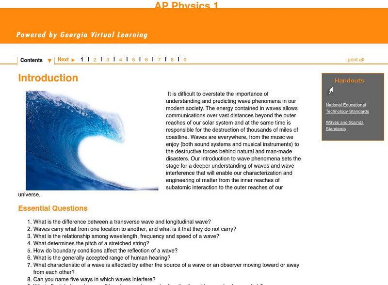 Ga Virtual Learning: Ap Physics 1: Waves and Sound Unit Plan Ga Virtual Learning: Ap Physics 1: Waves and Sound Unit Plan