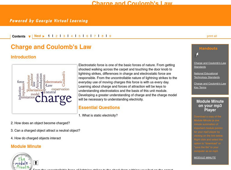 Ga Virtual Learning: Charge and Coulomb's Law Unit Plan Ga Virtual Learning: Charge and Coulomb's Law Unit Plan