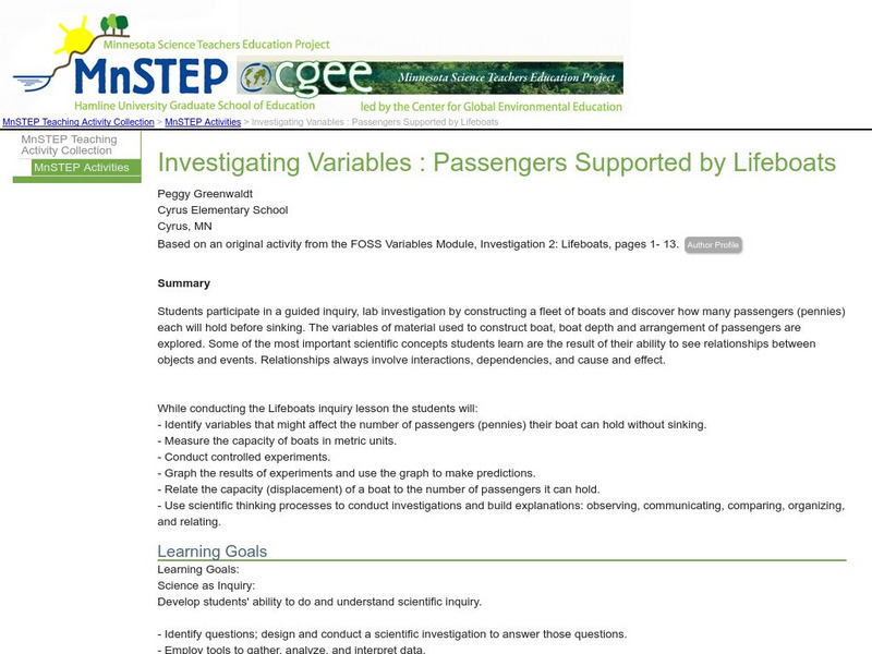 Serc: Investigating Variables: Passengers Supported by Lifeboats Activity