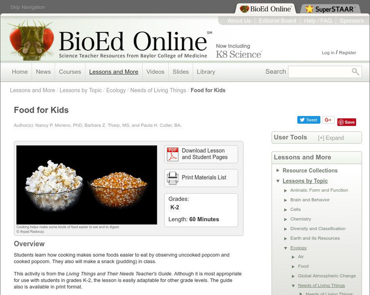 Bio Ed Online: Living Things and Their Needs: Food for Kids Lesson Plan Bio Ed Online: Living Things and Their Needs: Food for Kids Lesson Plan