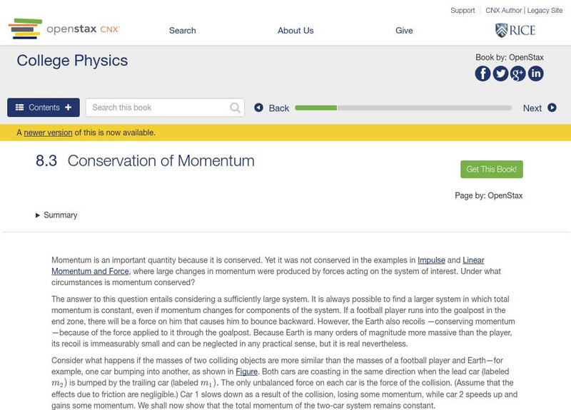 Open Stax: Conservation of Momentum eBook Open Stax: Conservation of Momentum eBook