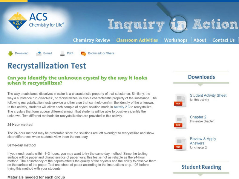 Inquiry in Action: Recrystallization Test Activity Inquiry in Action: Recrystallization Test Activity