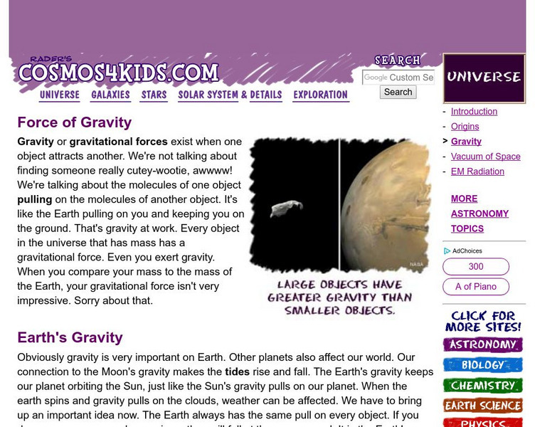 Cosmos4 Kids: Force of Gravity Handout