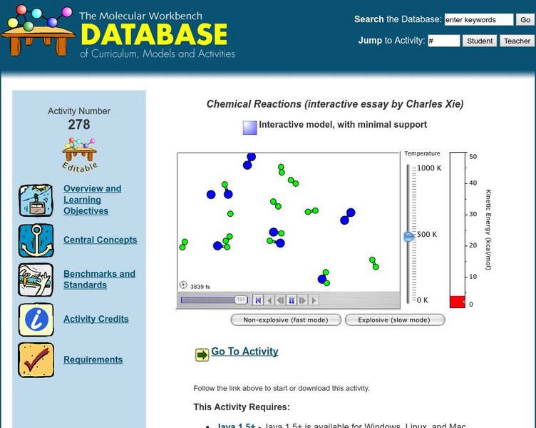 The Molecular Workbench Database: Chemical Reactions Interactive The Molecular Workbench Database: Chemical Reactions Interactive