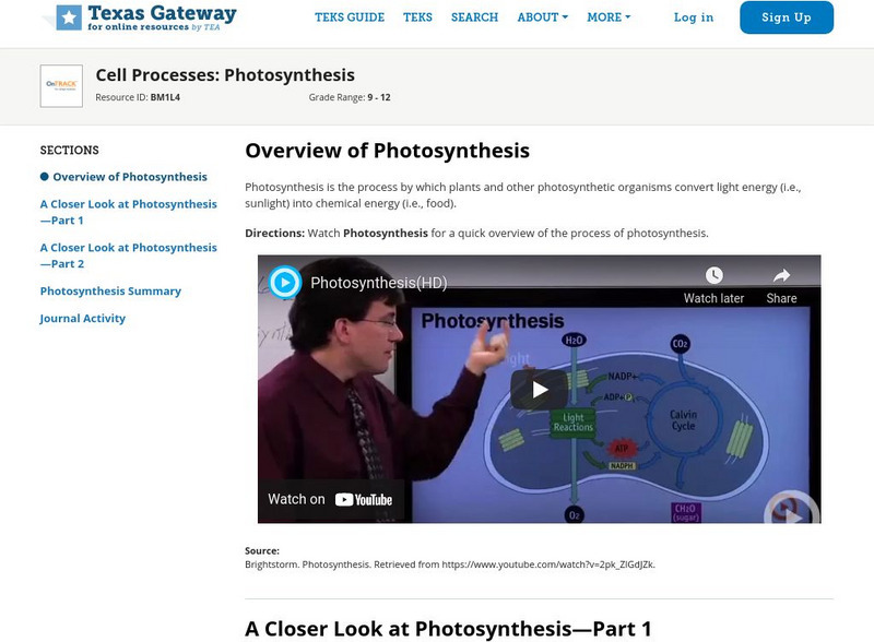 Texas Gateway: Cell Processes: Photosynthesis Unit Plan