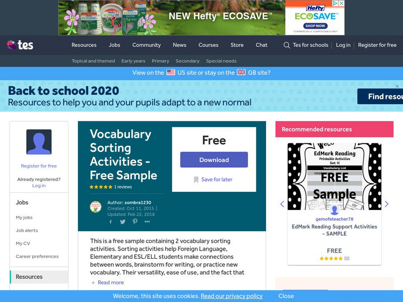 Tes: Vocabulary Sorting Activity Graphic Tes: Vocabulary Sorting Activity Graphic