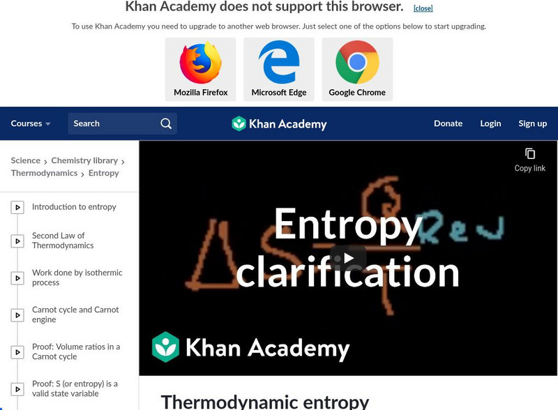 Khan Academy: Thermodynamic Entropy Definition Clarification Instructional Video Khan Academy: Thermodynamic Entropy Definition Clarification Instructional Video