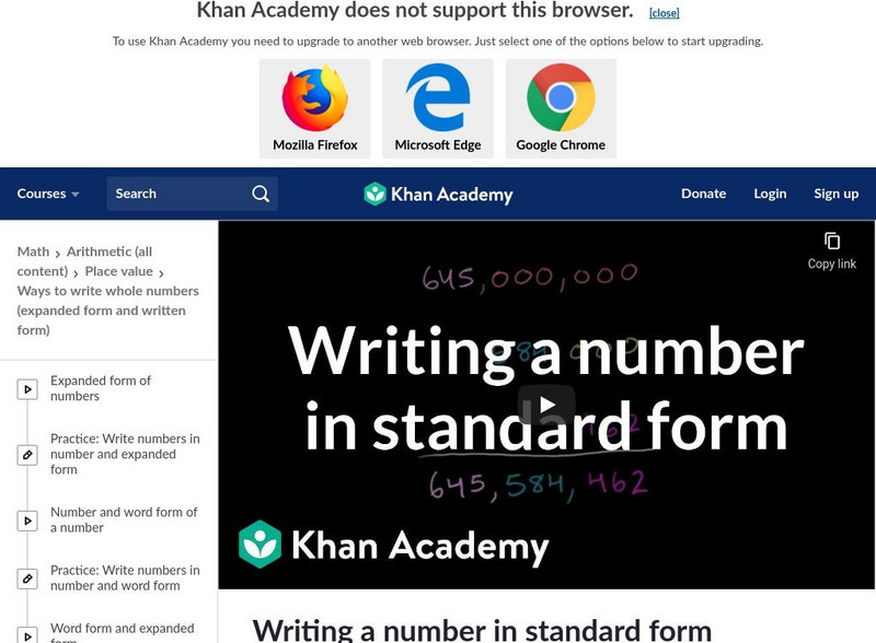 Khan Academy: Writing a Number in Standard Form Instructional Video