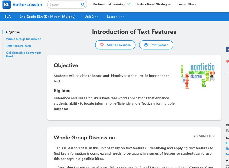 Better Lesson: Introduction of Text Features Unit Plan Better Lesson: Introduction of Text Features Unit Plan