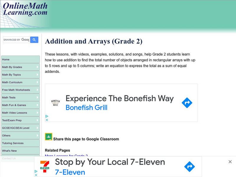 Online Math Learning: Addition and Arrays (Grade 2) Activity Online Math Learning: Addition and Arrays (Grade 2) Activity