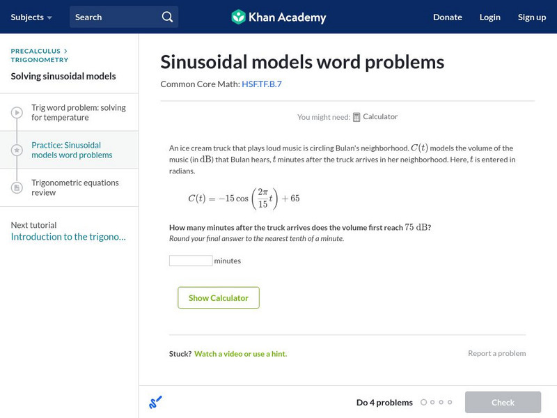 Khan Academy: Sinusoidal Models Word Problems Unknown Type Khan Academy: Sinusoidal Models Word Problems Unknown Type
