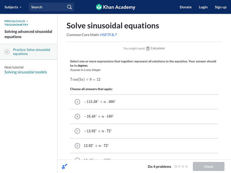 Khan Academy: Solve Sinusoidal Equations Unknown Type Khan Academy: Solve Sinusoidal Equations Unknown Type