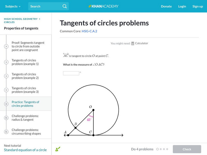 Khan Academy: Tangents of Circles Problems Unknown Type Khan Academy: Tangents of Circles Problems Unknown Type