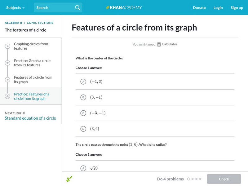 Khan Academy: Features of a Circle From Its Graph Unknown Type Khan Academy: Features of a Circle From Its Graph Unknown Type