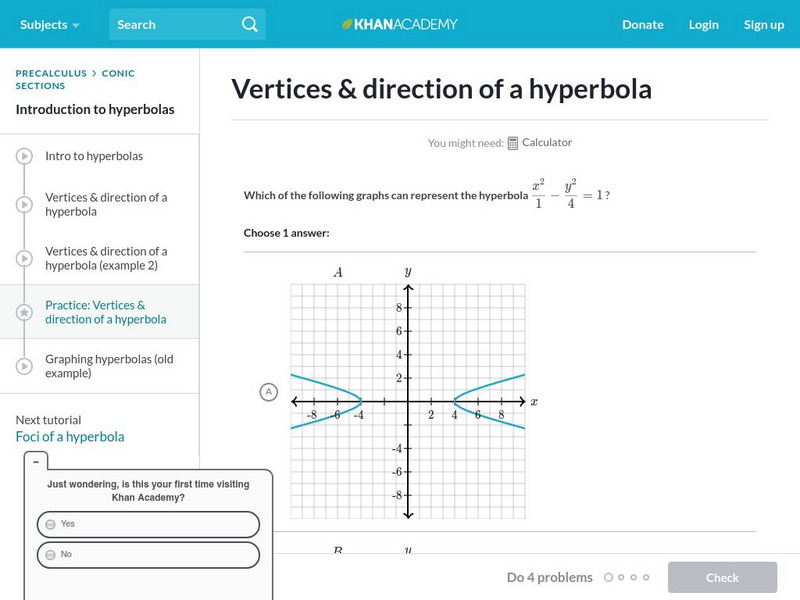 Khan Academy: Vertices and Direction of a Hyperbola Unknown Type