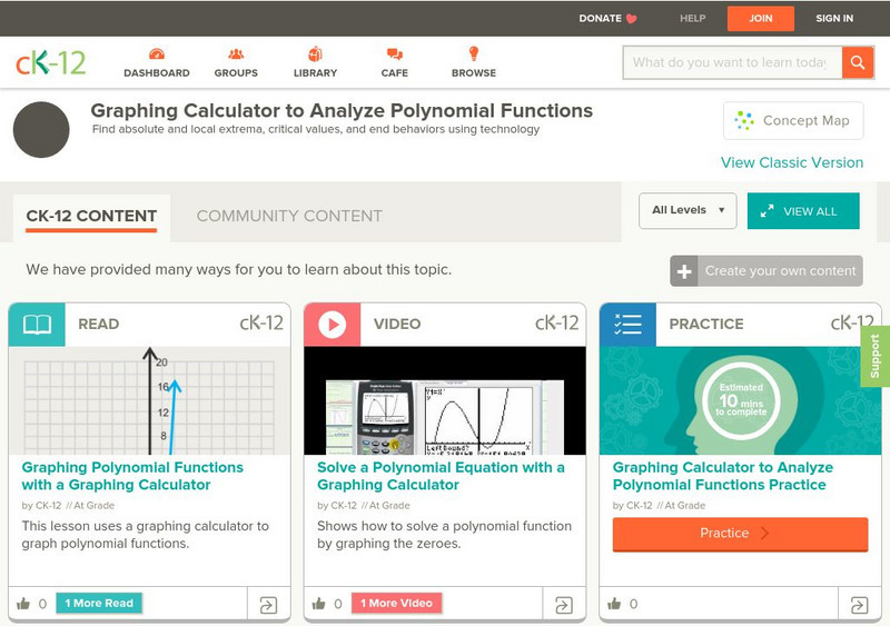 Ck 12: Graphing Calculator to Analyze Polynomial Functions Unit Plan