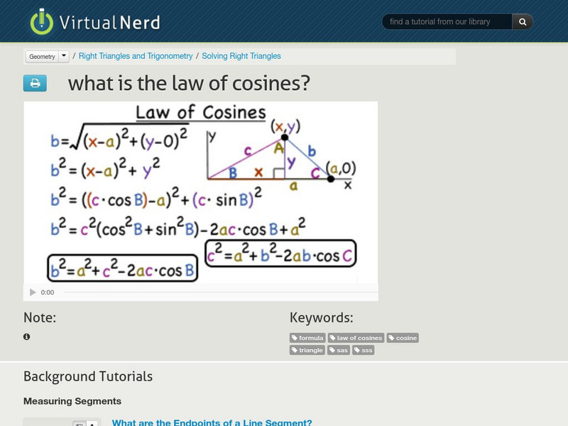 Virtual Nerd: What Is the Law of Cosines? Instructional Video Virtual Nerd: What Is the Law of Cosines? Instructional Video