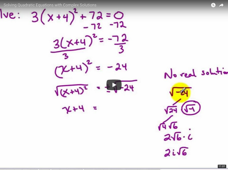 Solving Quadratic Equations With Complex Solutions Instructional Video