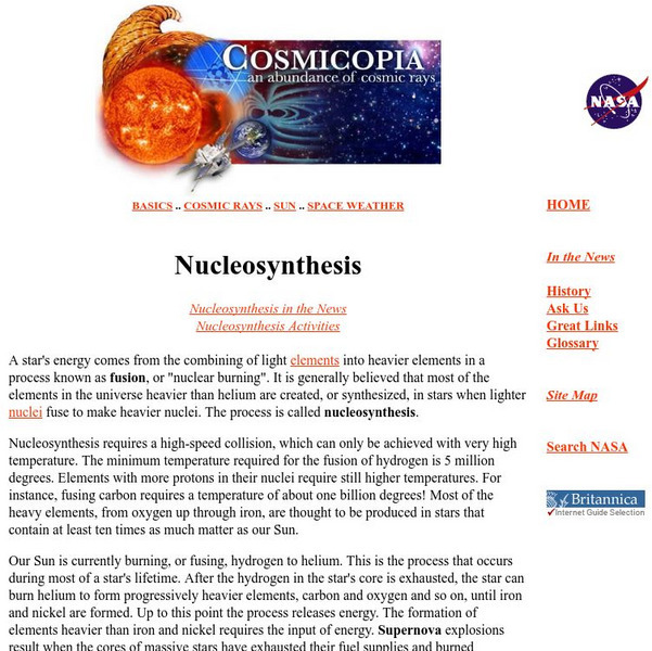 Nasa: Cosmicopia: Nucleosynthesis Article Nasa: Cosmicopia: Nucleosynthesis Article