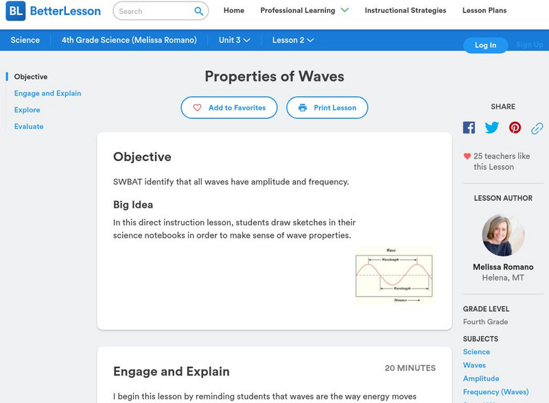 Better Lesson: Properties of Waves Lesson Plan Better Lesson: Properties of Waves Lesson Plan