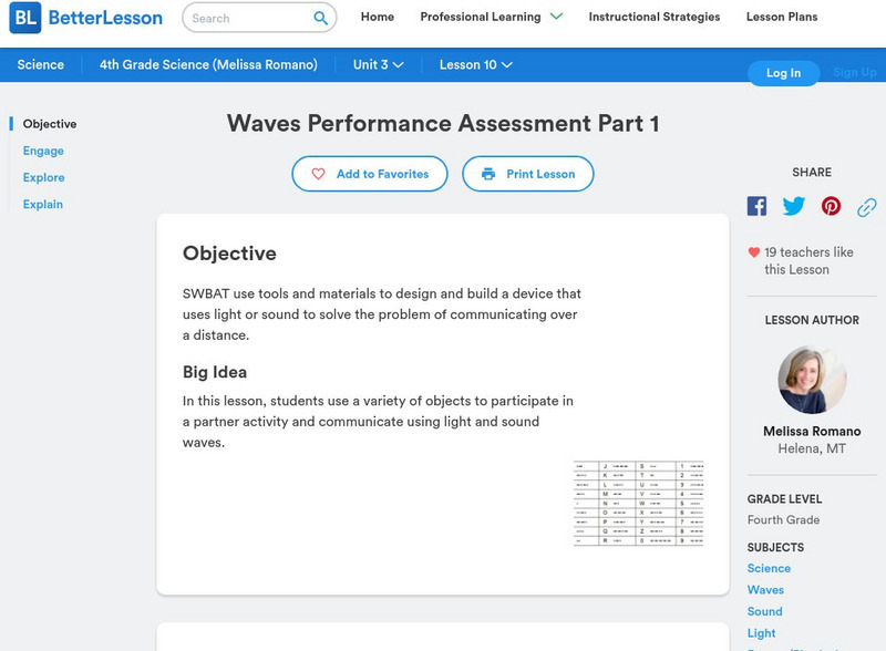 Better Lesson: Waves Performance Assessment Part 1 Lesson Plan Better Lesson: Waves Performance Assessment Part 1 Lesson Plan