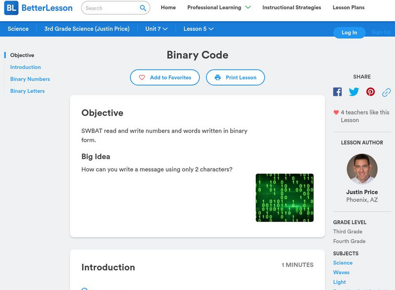 Better Lesson: Binary Code Lesson Plan Better Lesson: Binary Code Lesson Plan