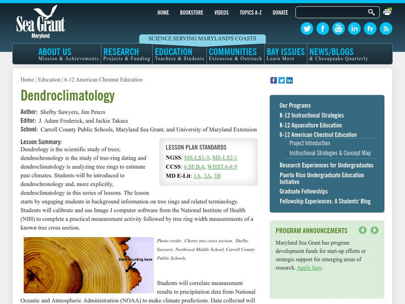 Maryland Sea Grant: Dendroclimatology Lesson Plan Maryland Sea Grant: Dendroclimatology Lesson Plan