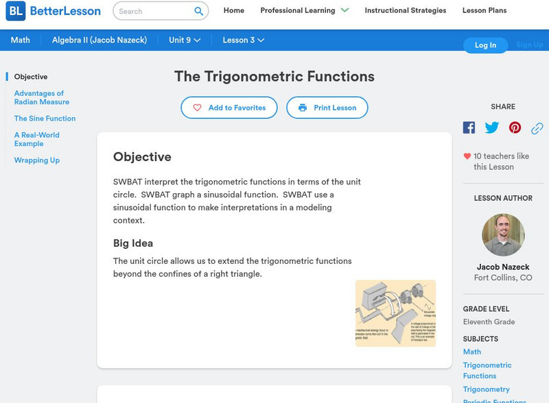 Better Lesson: Algebra Ii: The Trigonometric Functions Lesson Plan Better Lesson: Algebra Ii: The Trigonometric Functions Lesson Plan