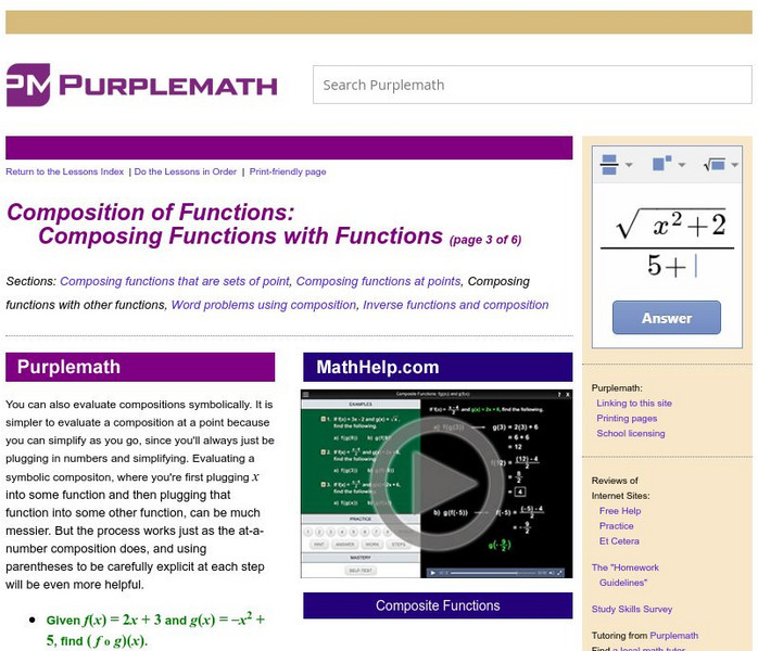 Purplemath: Composition of Functions: Composing Functions With Functions Unit Plan Purplemath: Composition of Functions: Composing Functions With Functions Unit Plan