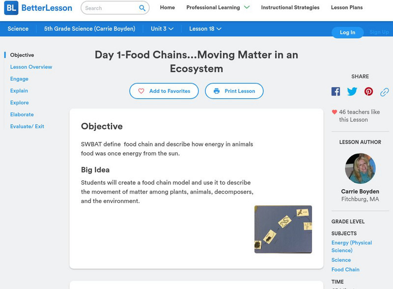 Better Lesson: Food Chains Moving Matter in an Ecosystem (Day 1) Lesson Plan Better Lesson: Food Chains Moving Matter in an Ecosystem (Day 1) Lesson Plan