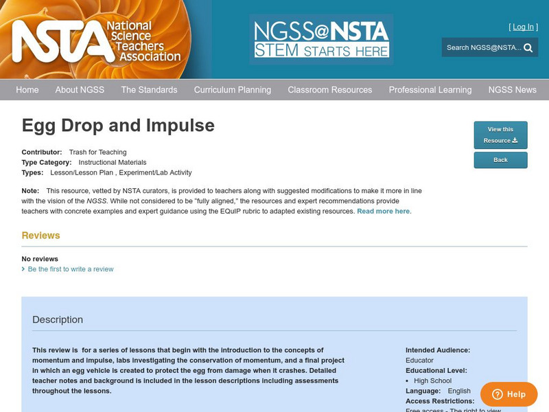 National science teachers association egg drop and impulse lesson plan