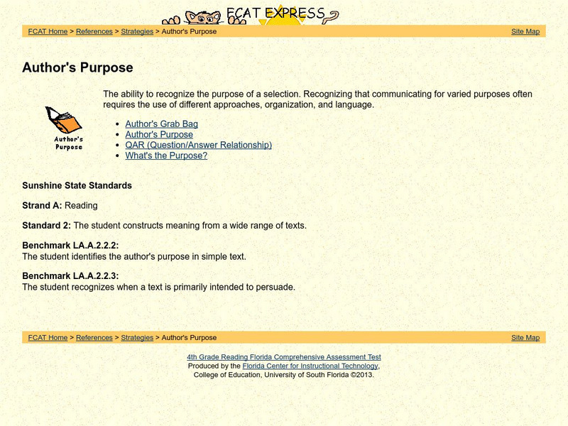 Fcat Express: Author's Purpose Study Guide Fcat Express: Author's Purpose Study Guide